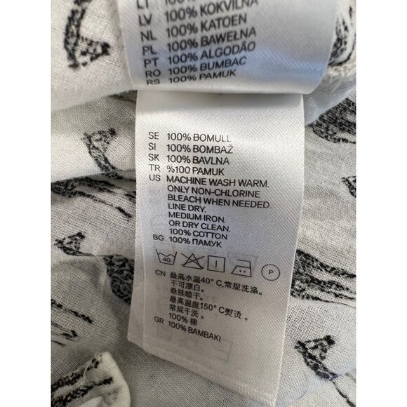 H&M Sheer Cotton Giraffe Print Button Down Shirt Women’s Black White Size 8 - Picture 7 of 11